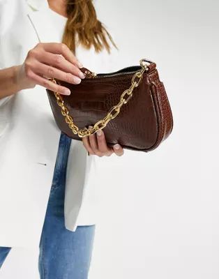 My Accessories London 90s shoulder bag with chain in brown croc | ASOS (Global)