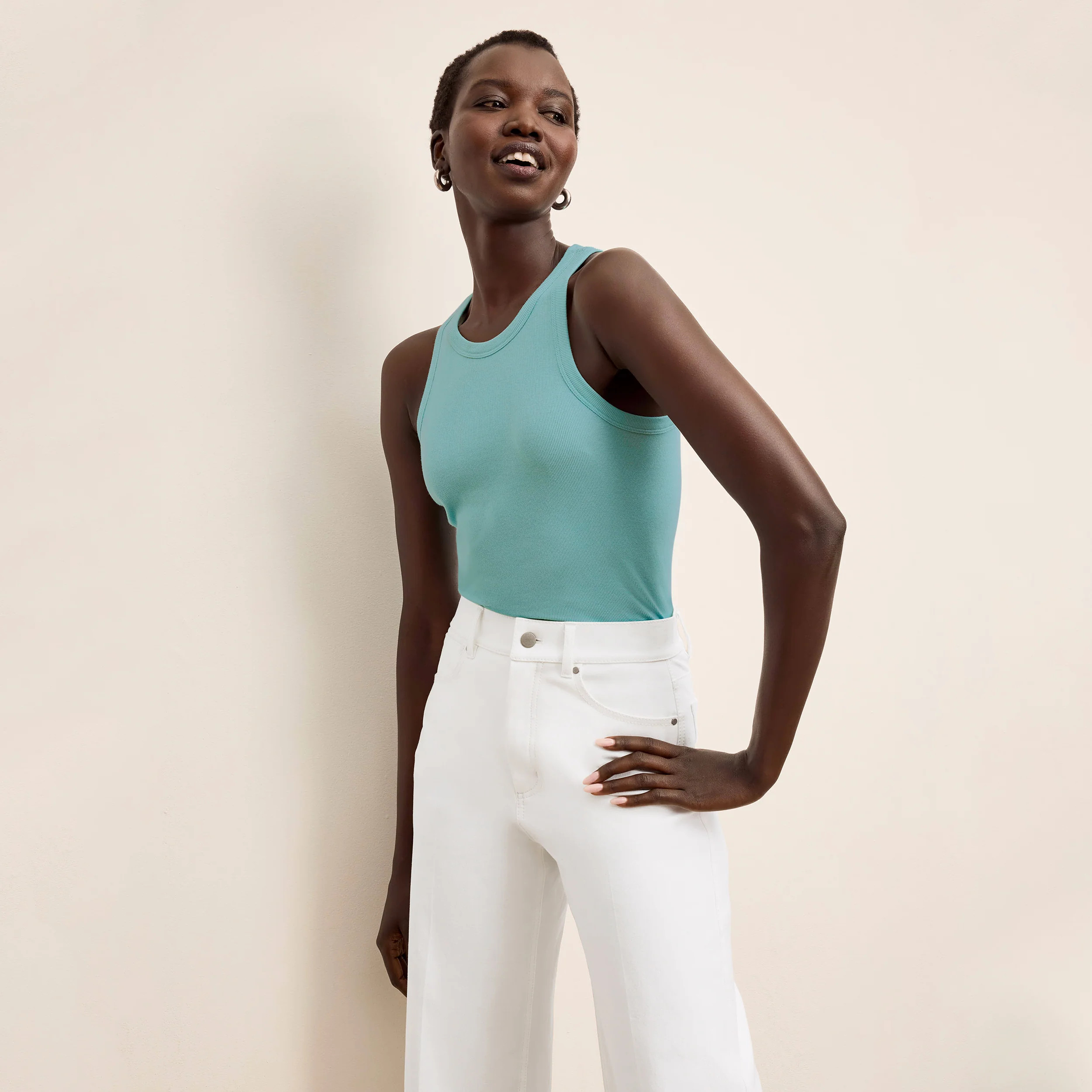 Aubry Layering Tank - Organic Ribbed Pima Cotton :: Aqua | MM LaFleur