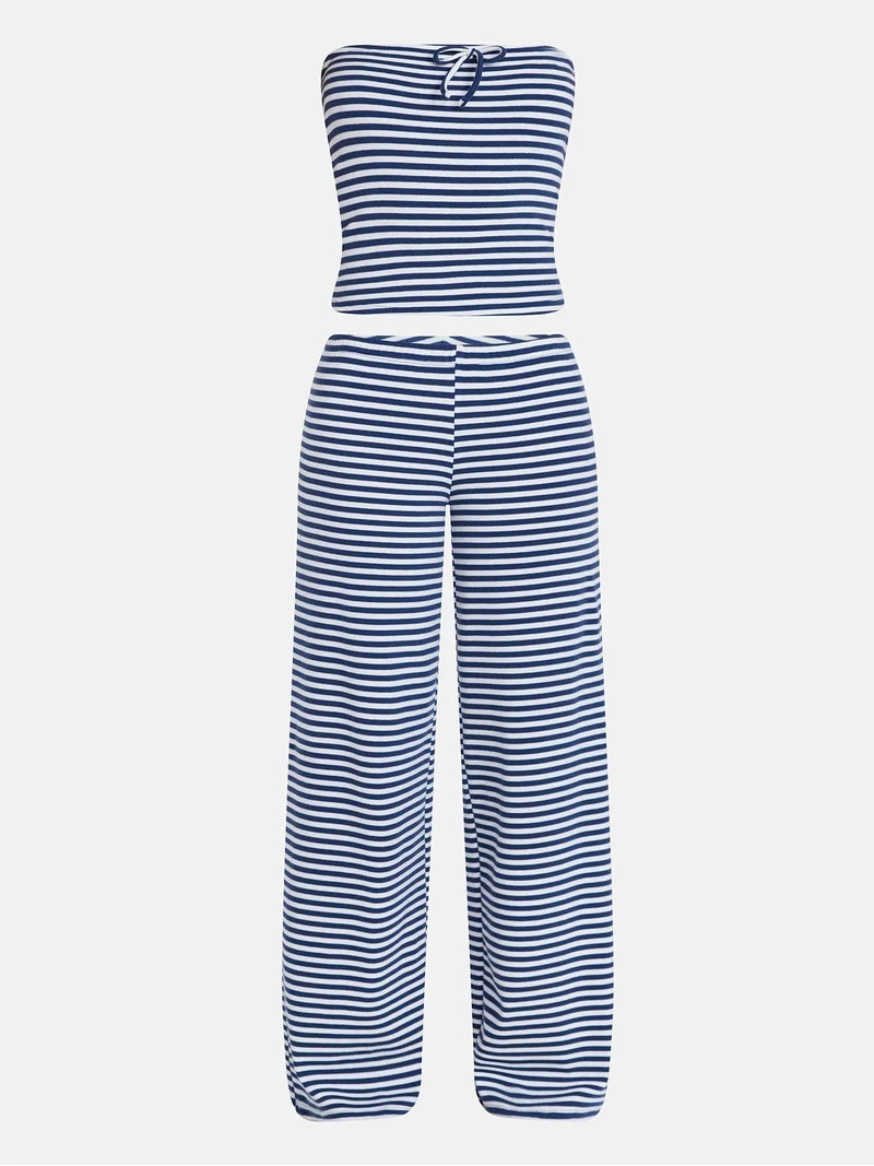 No Boundaries Striped Tube Top and Pants Set, 2-Piece, Women's XXS-XXL | Walmart (US)