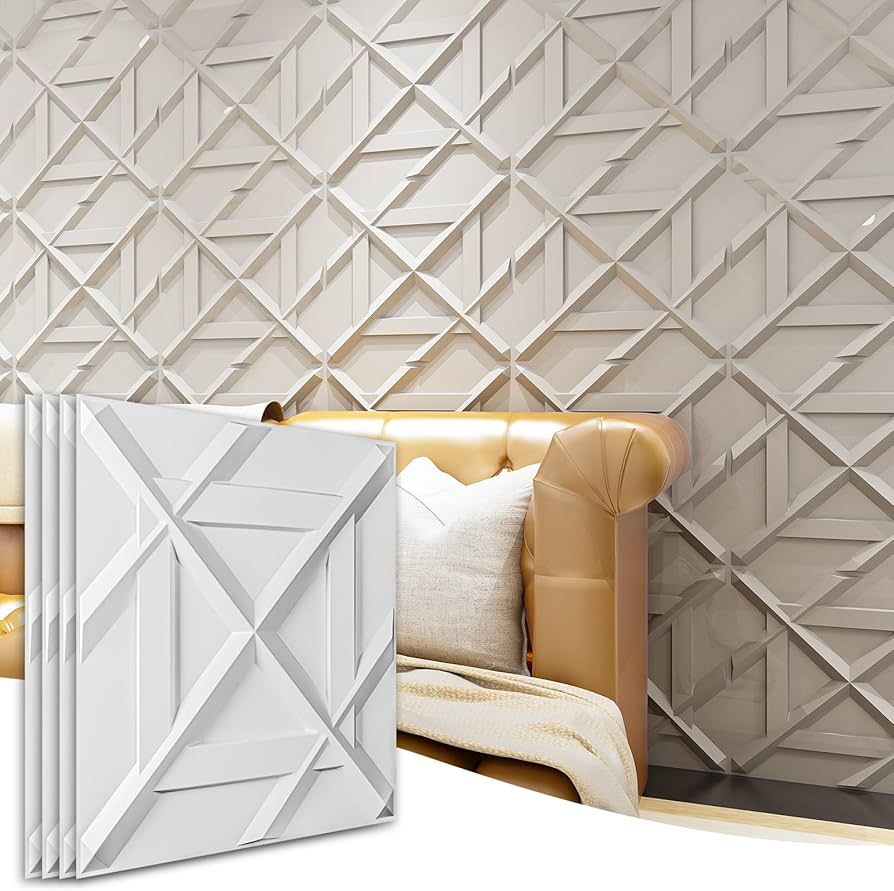 Art3d PVC 3D Wall Panel, Decorative Wall Tile in White 12-Pack 19.7"x19.7" | Amazon (US)