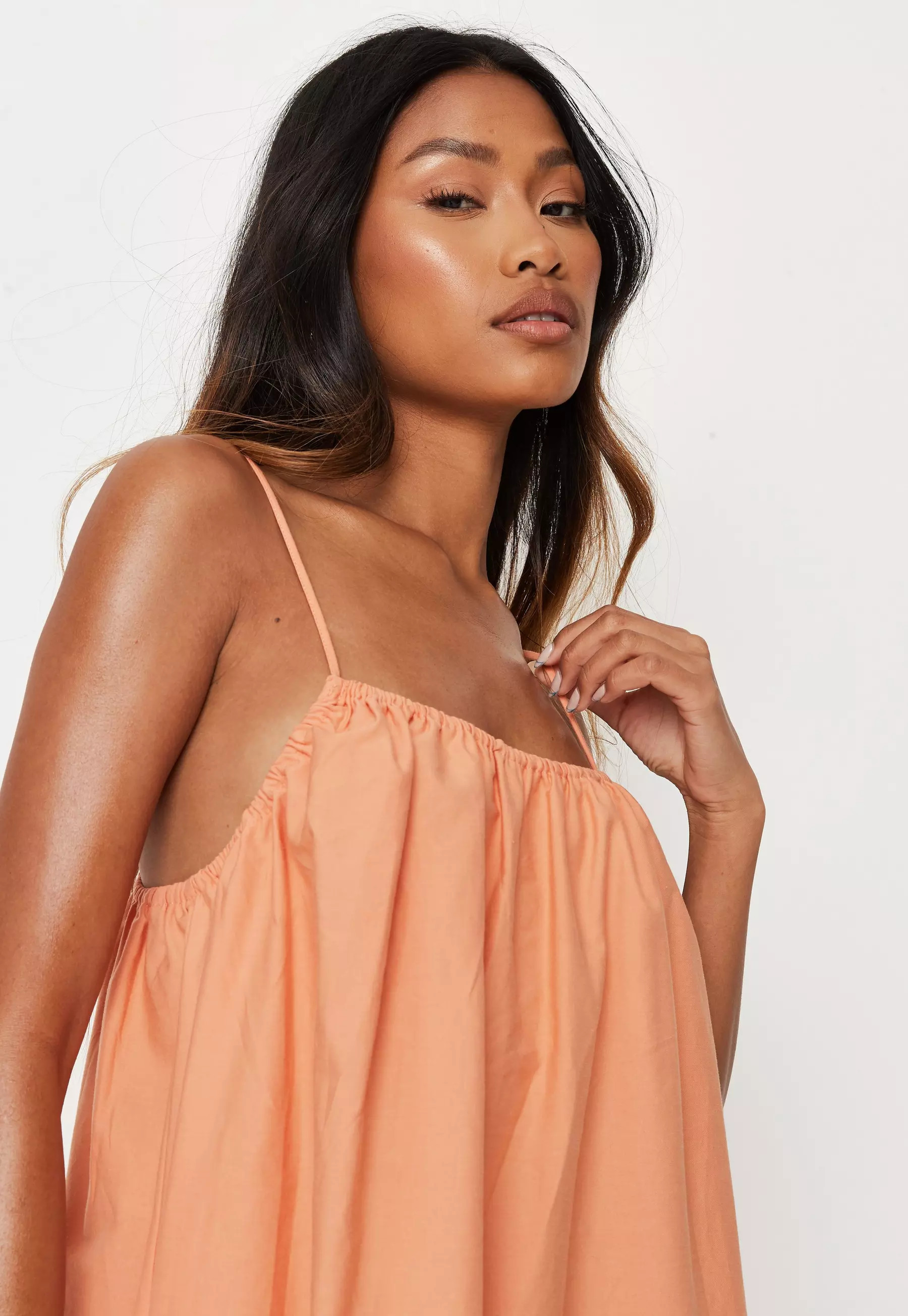 Orange Poplin Strappy A Line Mini Dress | Missguided (UK & IE)