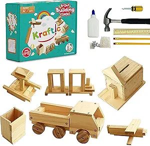 Kraftic Woodworking Building Kit for Kids and Adults, with 6 Educational Arts and Crafts DIY Carp... | Amazon (US)