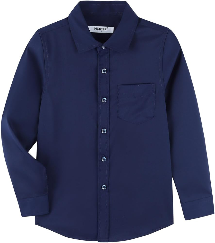 DILBYKE Boys’ Long Sleeve Dress Shirt Solid Button Down Uniform Uniform Woven Shirts with Tie | Amazon (US)