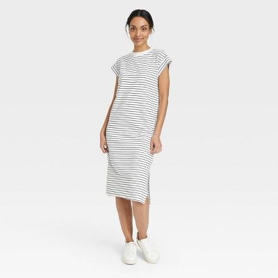 Women's Short Sleeve Midi Shirtdress - A New Day™ Cream/Black Striped XS | Target