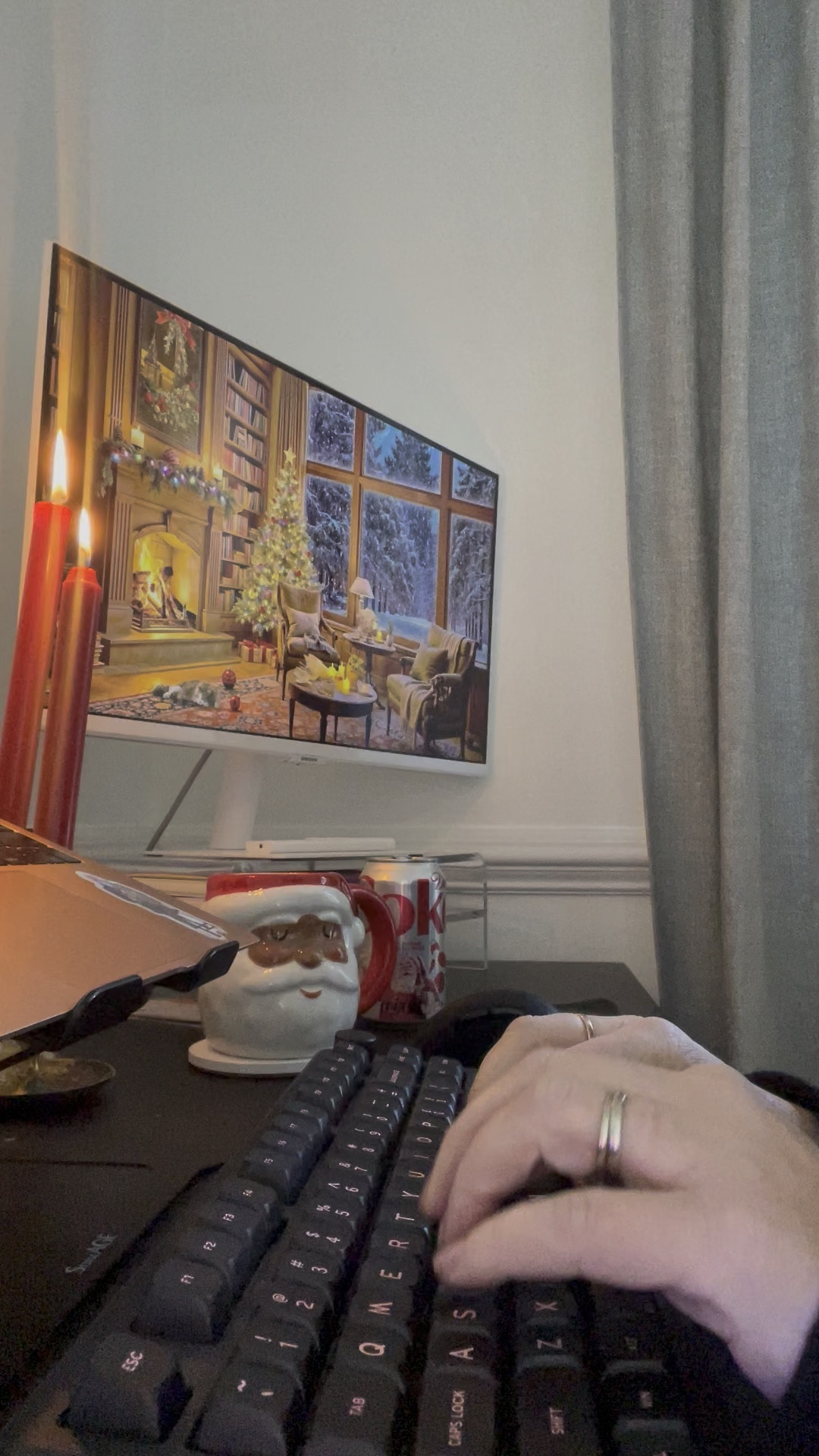 WFH holiday desk set up, holiday decor, with epomaker mechanical (sound on for the best clacks!) keyboard #keyboards #wfhsetup

#LTKHome #LTKSeasonal #LTKHoliday