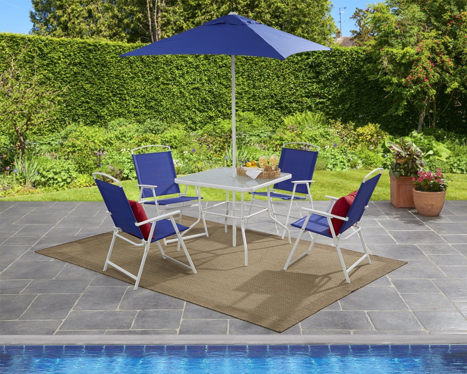 Mainstays Albany Lane 6 Piece Outdoor Patio Dining Set, Blue | Walmart (US)