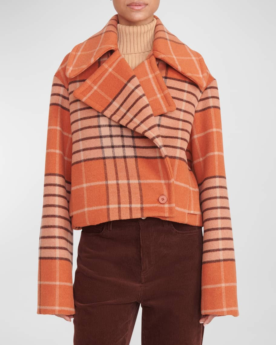 Staud Carver Glen Plaid Wool Mini Coat | Neiman Marcus
