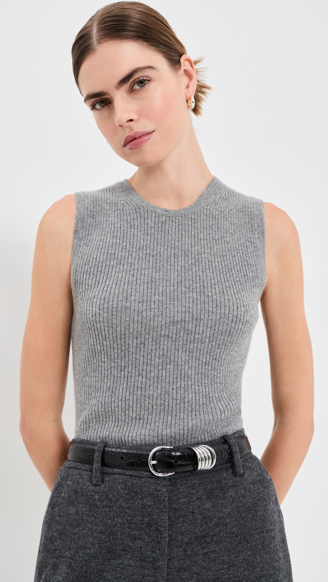 Veronica Beard Crewneck Sid Cashmere Pullover Tank Heather Grey S | Shopbop