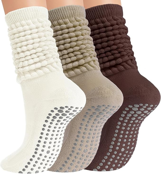 Grip Pilates Socks for Women, Grippy Yoga Slouch Scrunch Socks for Barre Workout Hospital Non Sli... | Amazon (US)