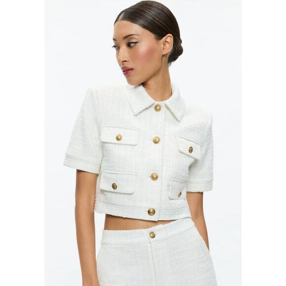 Alice and Olivia Elle Tweed Jacket Off White size 4 | Poshmark
