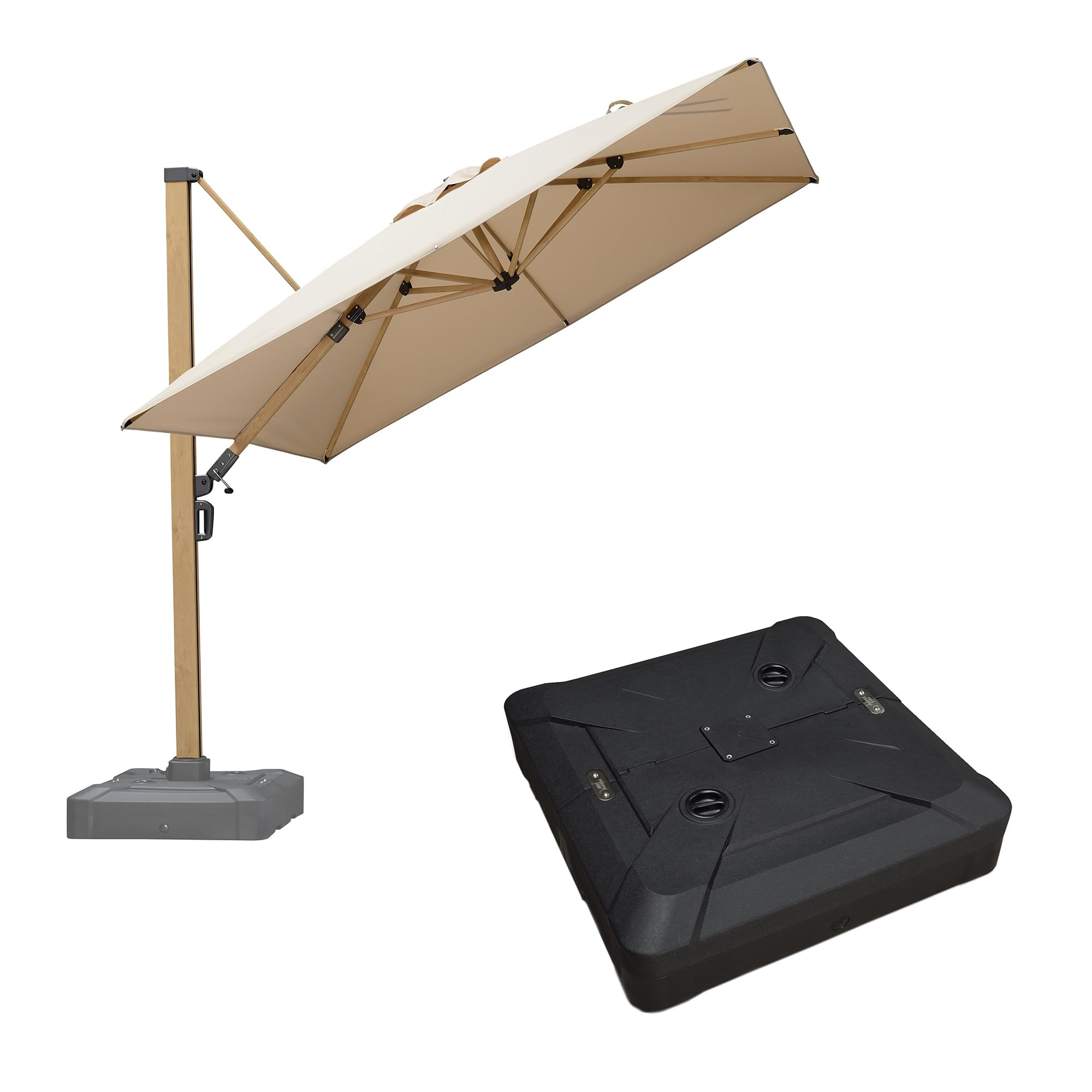 PURPLE LEAF 9FT Patio Umbrella With Base Square Cantilever Umbrella Teak Finished Aluminum Frame ... | Amazon (US)