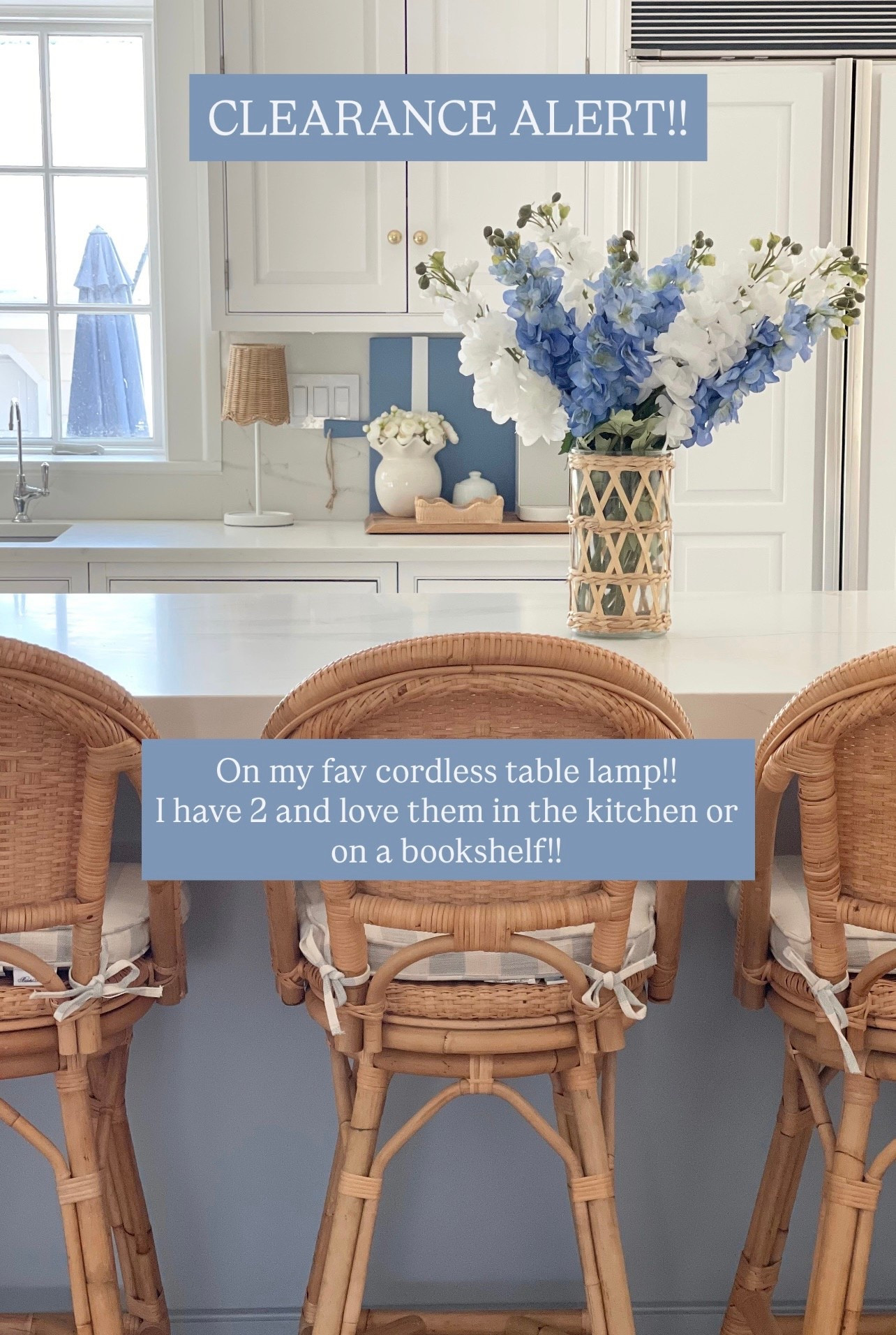 🚨CLEARANCE ALERT!🚨 on my favorite cordless rattan scalloped table lamp!! Perfect on a kitchen counter or bookshelf!