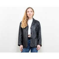 Black Leather Jacket Vintage 80S Women Blazer Jacket Leather Minimalist Grunge Casual Outerwear Clot | Etsy (US)