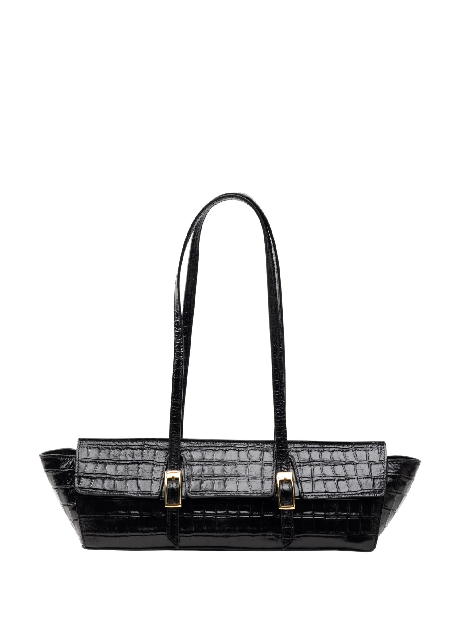 Le Bateau Croco Embossed Leather Black - French Bags for Women - Elleme | Elleme