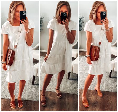 Styled this Time and Tru tiered dress with 3 Time and Tru sandals, which do you like best? Flats, wedges, or blocked heels? 

#walmartpartner #walmartfashion #walmart @walmartfashion @walmart white dress, Walmart dresses, Walmart finds, Walmart outfits, casual dresses, summer dresses, sandals 

#LTKsalealert #LTKshoecrush #LTKunder50