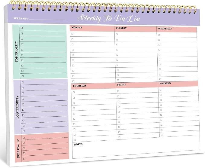 Weekly To Do List Notepad, Undated Weekly Planner Pad, 8.5" x 11" | Amazon (US)
