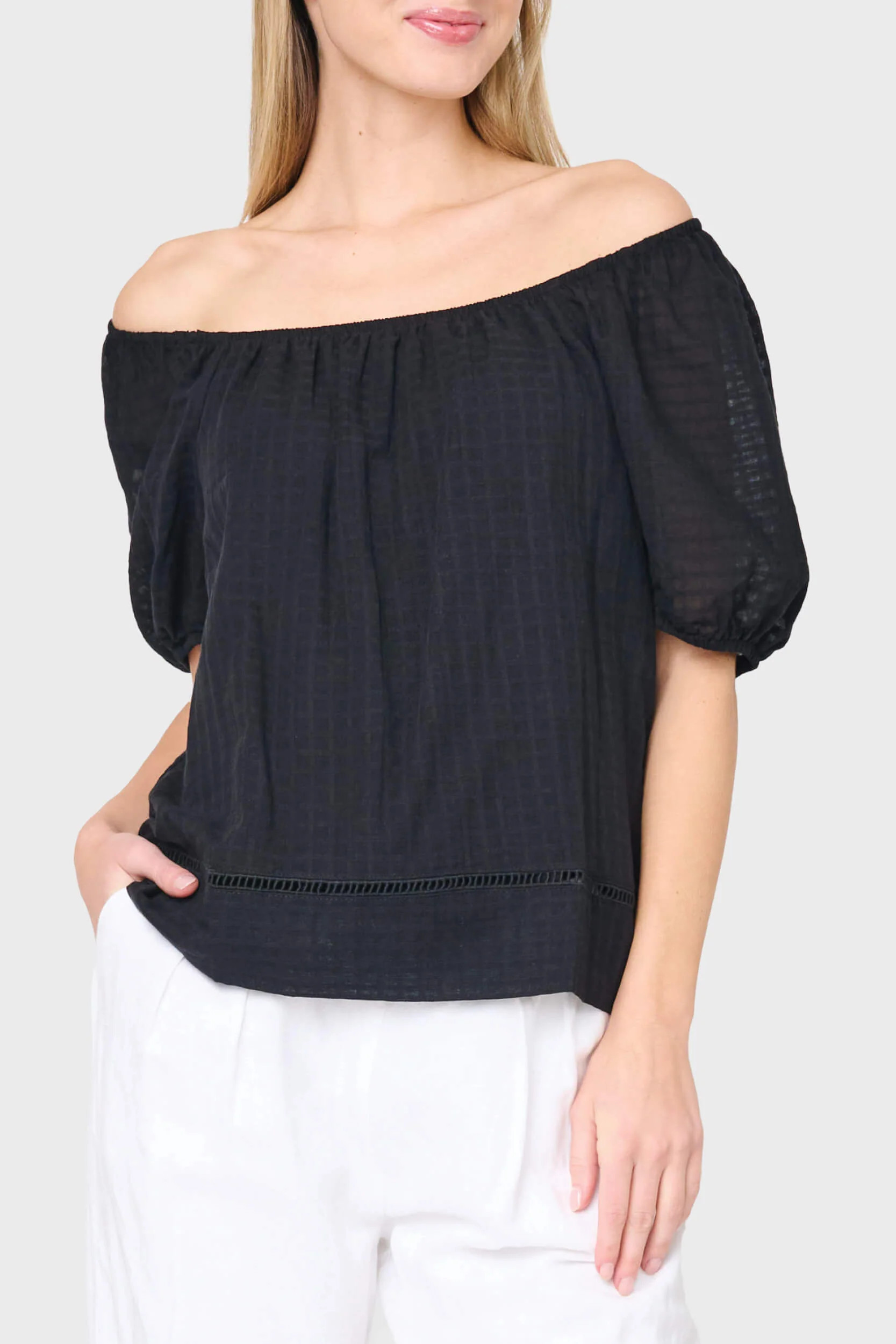 Gauze Off Shoulder Blouson Top | Cotton Puff Sleeve Boho Blouse | Gibsonlook