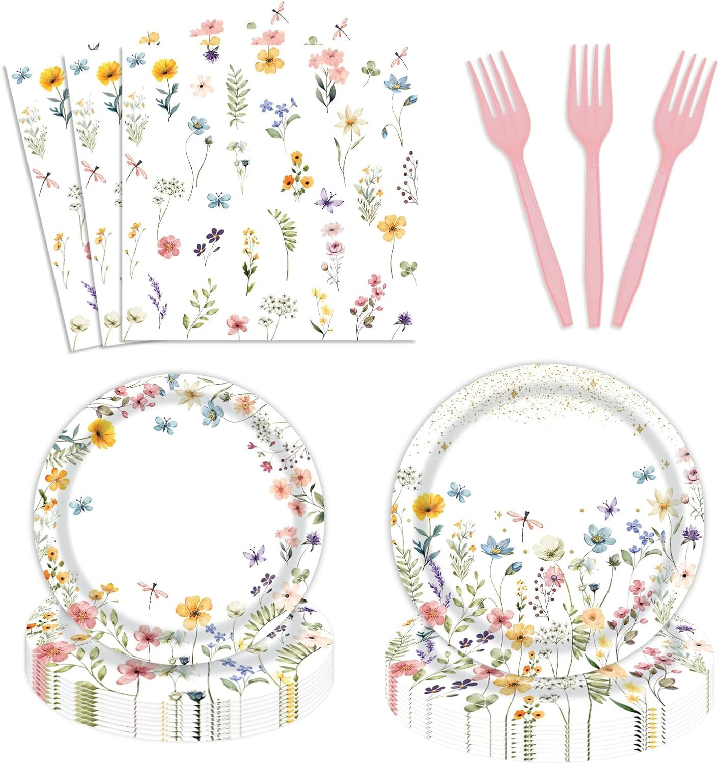 96 Pcs Wildflower Party Supplies Paper Plates and Napkins Disposable Spring Floral Baby Shower Bi... | Amazon (US)