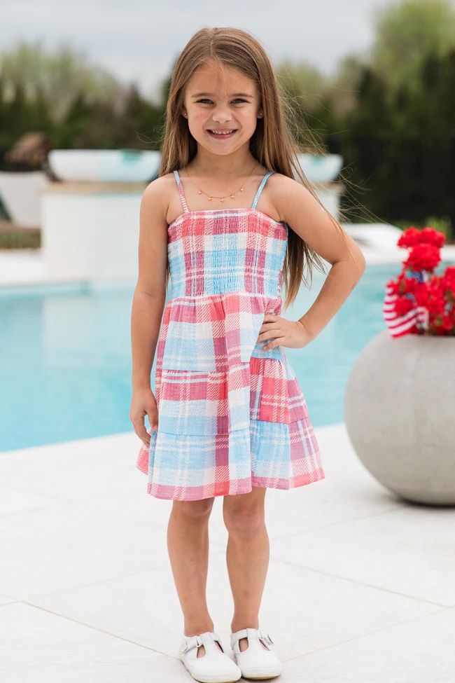 Kid's Tea With You Red and Light Blue Plaid Gauze Dress | Pink Lily