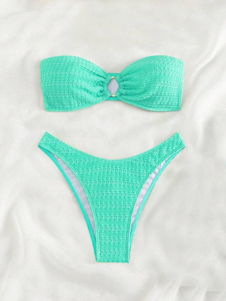 SHEIN Swim Basics Ring Linked Bandeau Bikini Swimsuit | SHEIN