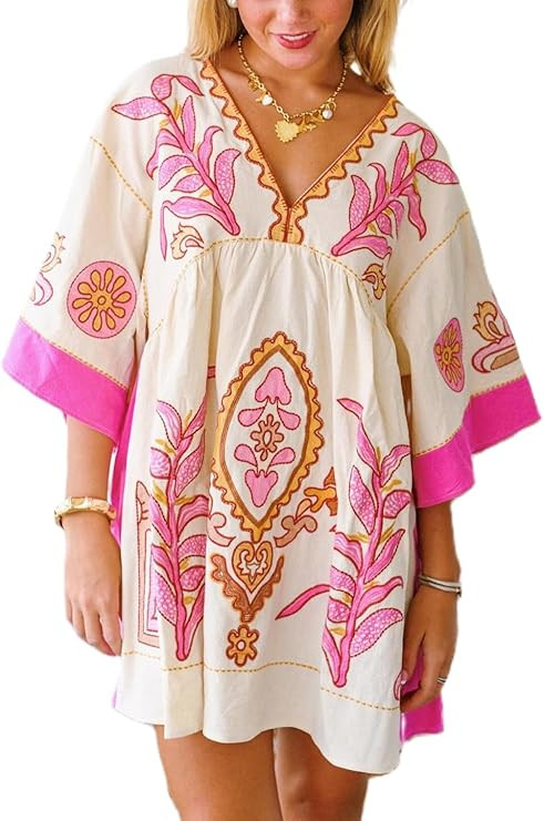 Womens Sundress Summer V Neck Short Tshirt Dress Y2k Floral Print Babydoll Sun Dresses Flowy Boho... | Amazon (US)