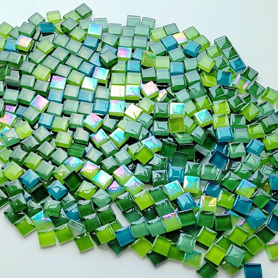 1.1LB 0.39" Square Green Crystal Glass Mosaic Tiles for Crafts, Mosaic Tiles for Crafts Bulk, Mos... | Amazon (US)