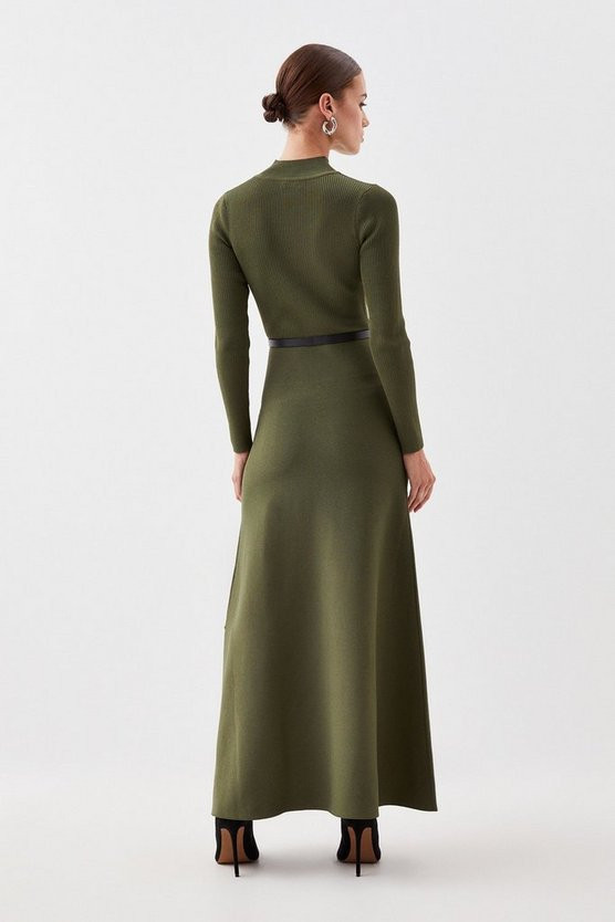Petite Rib Knit Belted Midi Dress | Karen Millen UK + IE + DE + NL