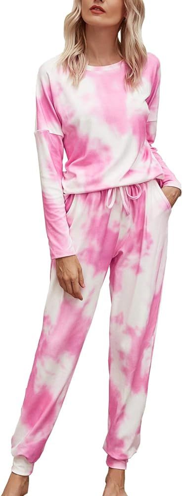 Womens Tie Dye Printed Pajamas Set Long Sleeve Shirt & Shorts Two Piece Outfit Sleepwear Lounge W... | Amazon (US)