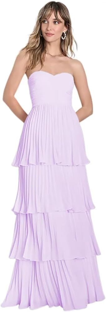 Strapless Tiered Prom Dresses 2024 for Women Sweetheart Chiffon Ruched Formal Dress for Cocktail ... | Amazon (US)