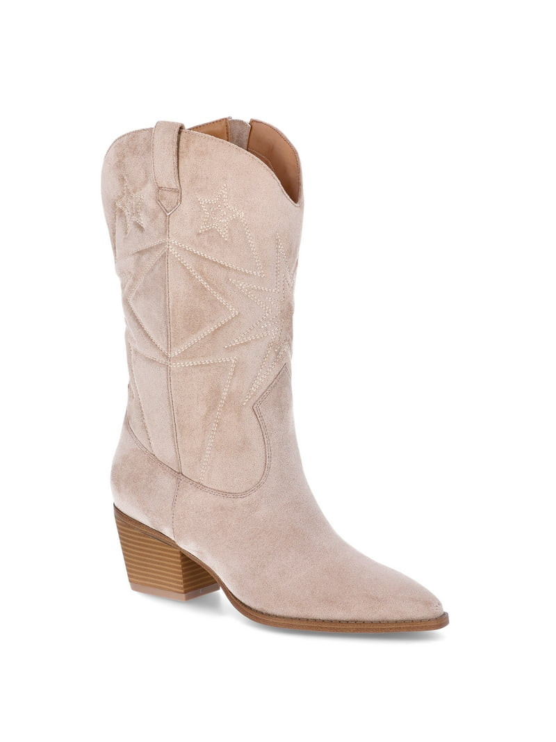 Time and Tru Women's Faux Suede Embroidered Western Boots, Wide Width Available - Walmart.com | Walmart (US)