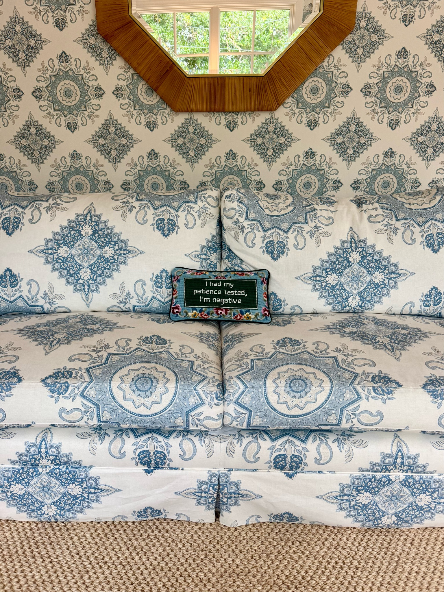 Needlepoint pillows at the cutest touch!