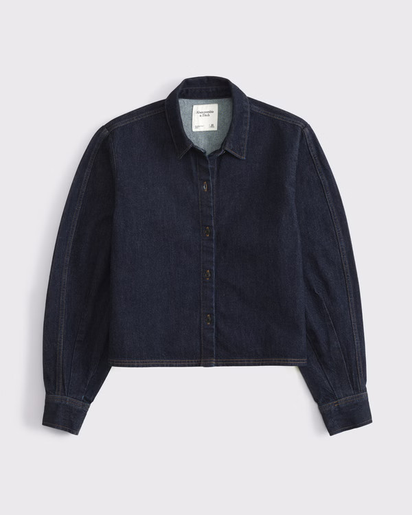 Cropped Denim Barrel Sleeve Shirt | Abercrombie & Fitch (US)