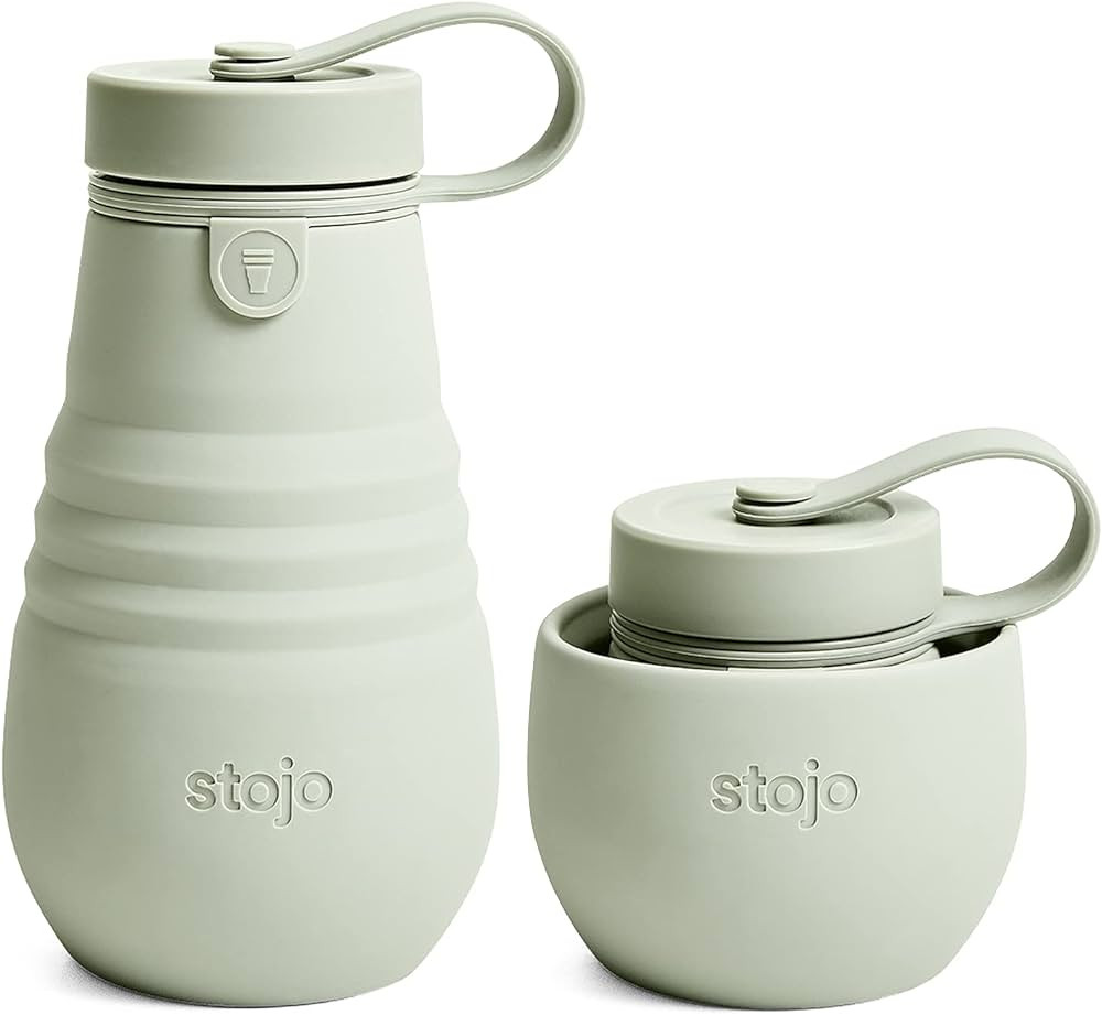 STOJO Jr Collapsible Bottle for Kids - Sage Green, 14oz / 400ml - Leak-Proof Reusable Silicone Tr... | Amazon (US)