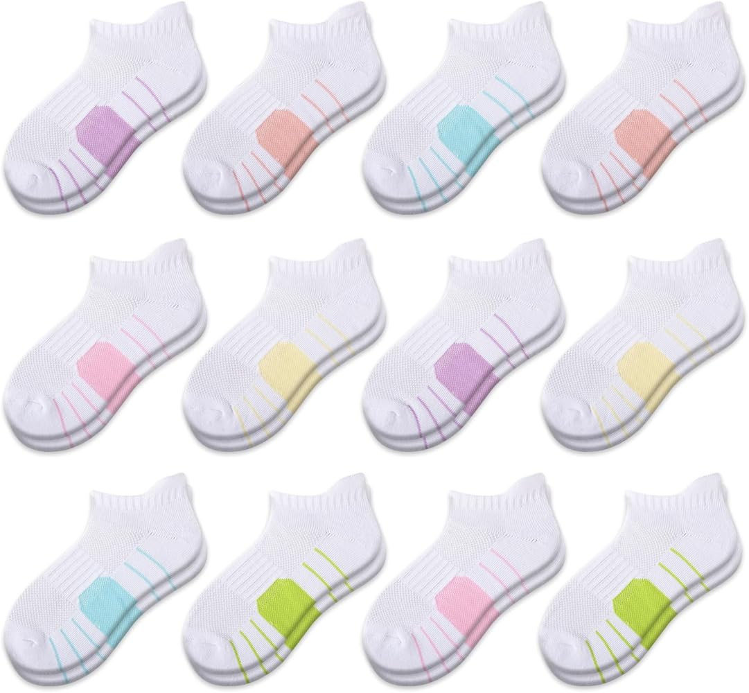 Comfoex 12 Pairs Girls Socks Ankle Athletic low cut Socks With Cushioned Sole For Little Big Kids... | Amazon (US)