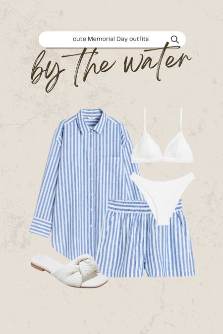 Cute Memorial Day outfit if you’re going to be by the water!
Striped linen shirt, striped linen shorts, white swimsuit, white sandals, h&m fashion 

#LTKswim #LTKunder100 #LTKunder50