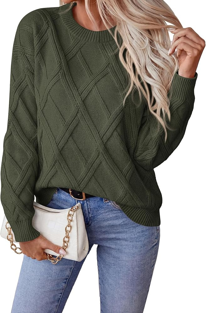 Women's Long Sleeve Sweaters Crewneck Cable Knit Pullover | Amazon (US)