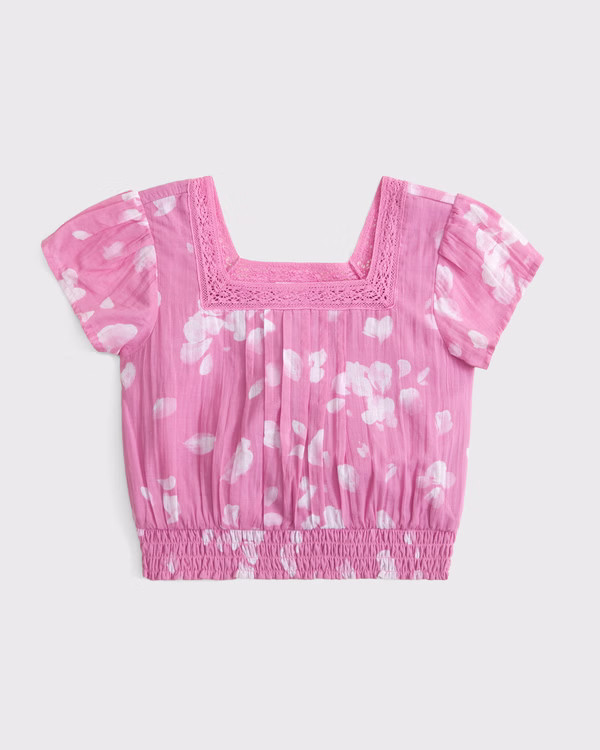 girls lace-trim smocked waist top | girls tops | Abercrombie.com | Abercrombie & Fitch (US)