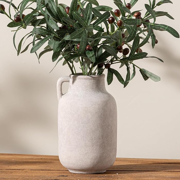 Ceramic Flower Vase Home Decor - 9.7 inch Large White Rustic Table Flowers Vases Living Room Bedr... | Amazon (US)