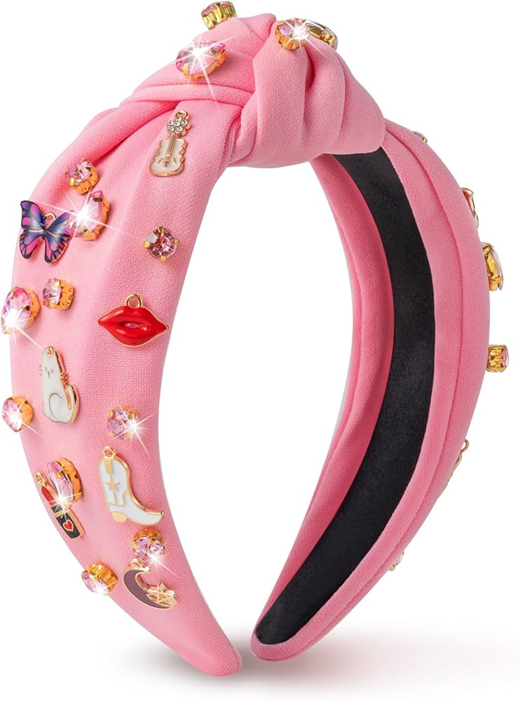 PANTIDE Music Jeweled Knotted Headband - Singer Fans Gift Guitar Red Lip Rhinestone Crystal Embel... | Amazon (US)