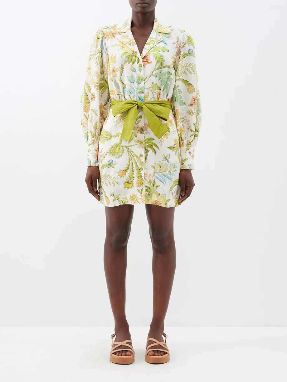 Ira floral-print tie-waist linen shirt dress | Matches (US)