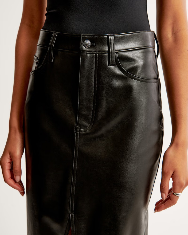Women's Vegan Leather Midi Skirt | Women's Bottoms | Abercrombie.com | Abercrombie & Fitch (US)