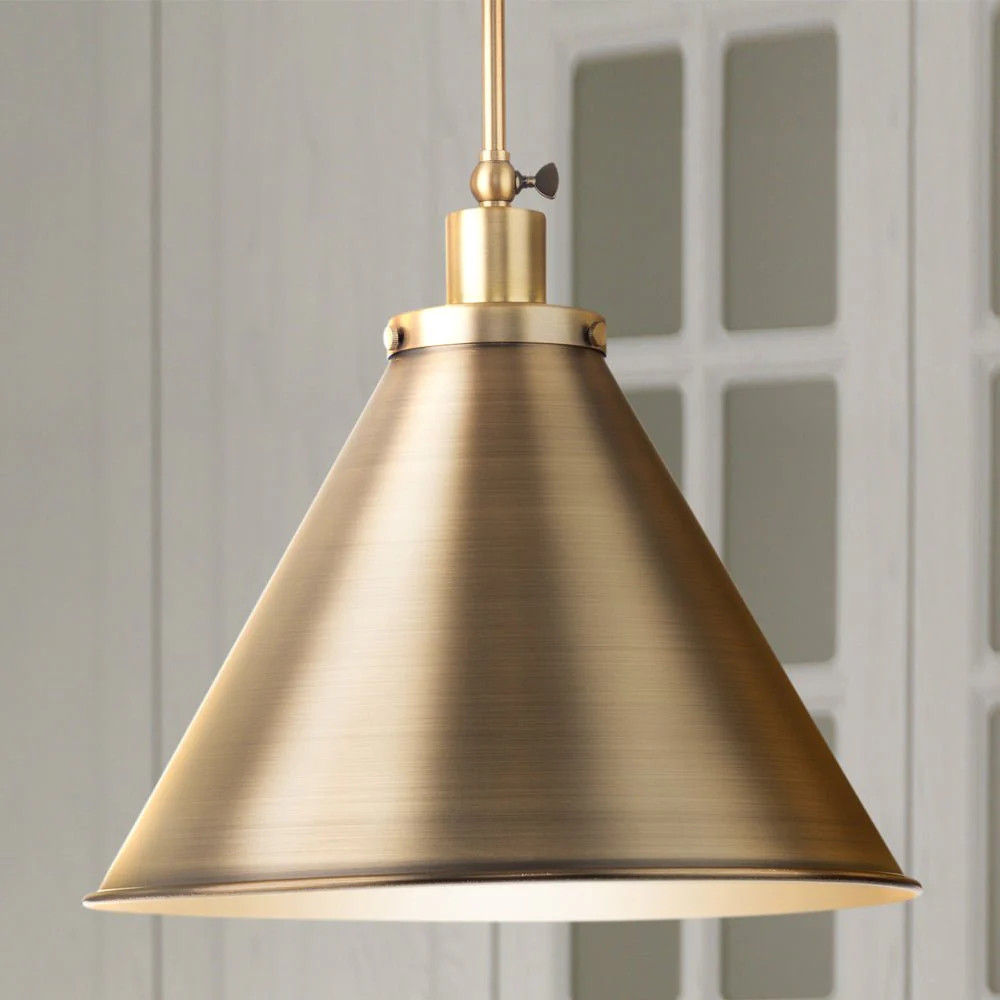 UHP4678 Modern Farmhouse Indoor Pendant, 14''H x 16"W x 16''D, Vintage Brass Finish, Pawtucket Co... | Urban Ambiance, Inc.
