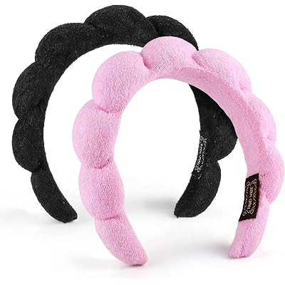 AMCAMI 2 PCS Puffy Spa Headband for Women Sponge Headbands for Girls Terry Towel Cloth Fabric Hea... | Amazon (US)