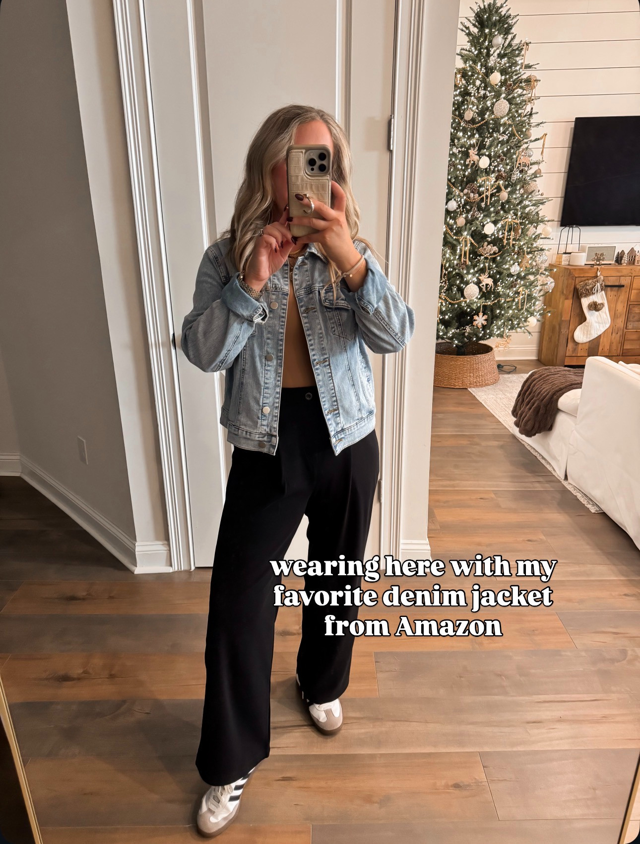 Feeling chic and cool in this trendy denim jacket from Amazon! Perfect for a casual, stylish look. 

Amazon fashion, denim jacket, comfortable sweatpants, throw on and go, mom style, casual look, winter style. 

 #LTKootd #LTKSeasonal #LTKFindsUnder50