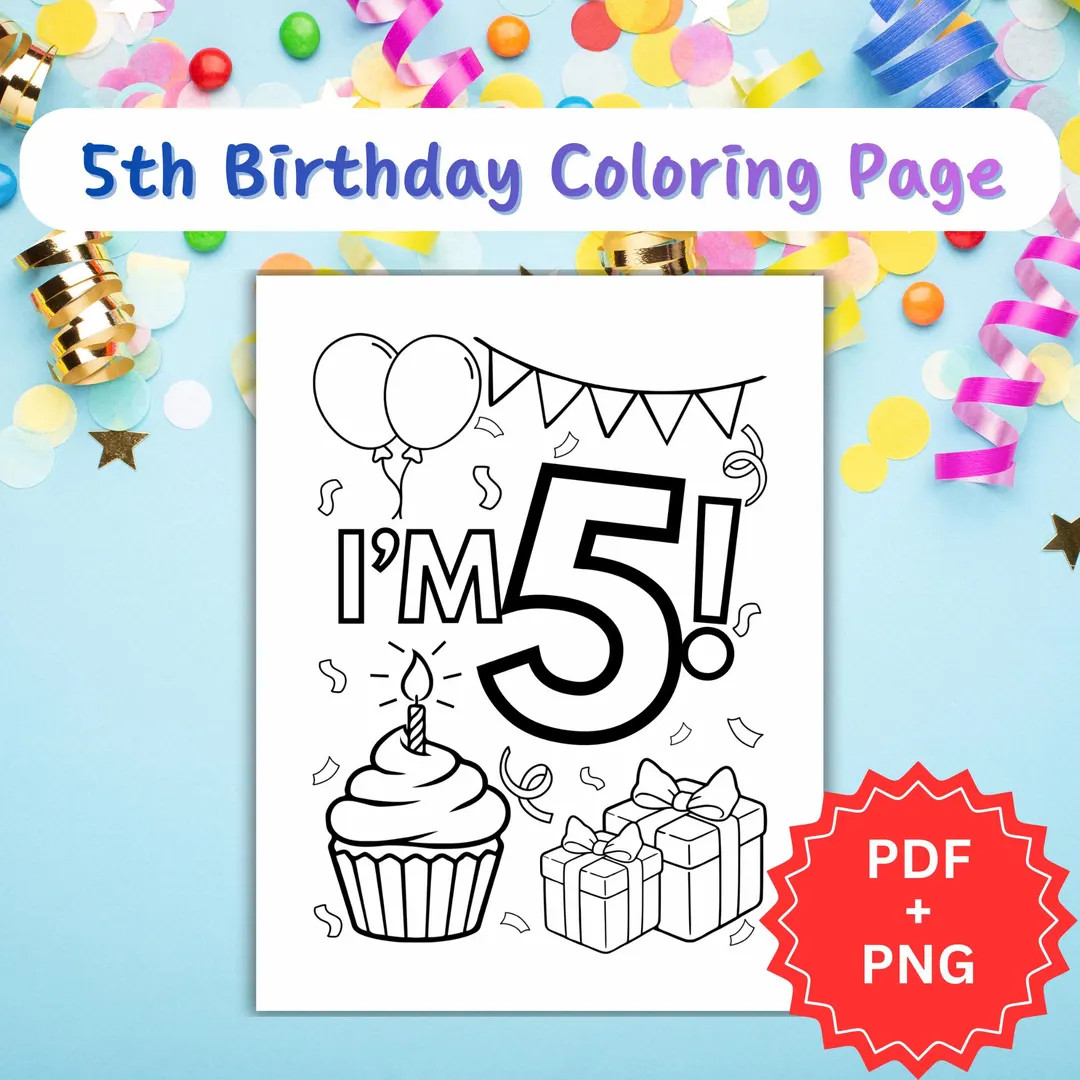 5th Birthday Coloring Page | Age 5 Printable | Instant Download | PDF PNG - Etsy | Etsy (Global)