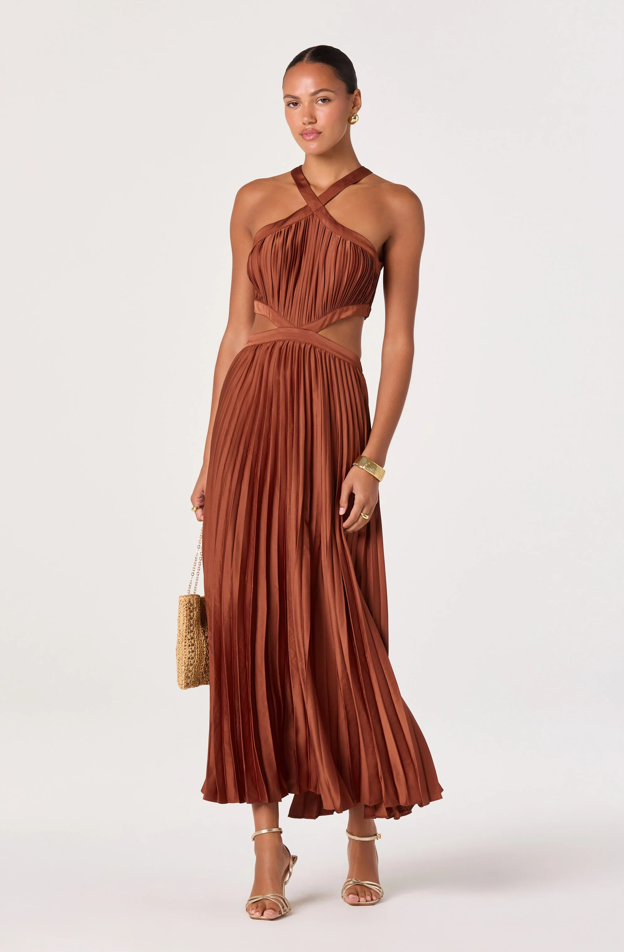 Vera Cutout High-Neck Satin Maxi Dress - Rust / XS | ASTR The Label (US)