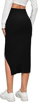 SheIn Women's Basic Plain Ribbed Knit Split Stretchy Pencil Bodycon Midi Skirt | Amazon (US)