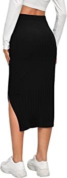 SheIn Women's Basic Plain Ribbed Knit Split Stretchy Pencil Bodycon Midi Skirt | Amazon (US)