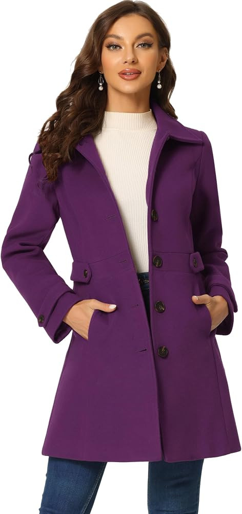 Allegra K Women's Winter Classic Outwear Overcoat with Pockets Single Breasted Pea Coat | Amazon (US)