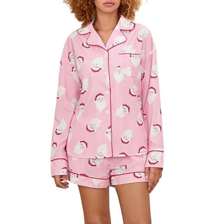Rdhnmea Women Christmas Pajamas Shorts Set Santa Claus Pjs Long Sleeve Button Down Shirt+Pants 2 Piece Xmas Jammies Loungewear | Walmart (US)